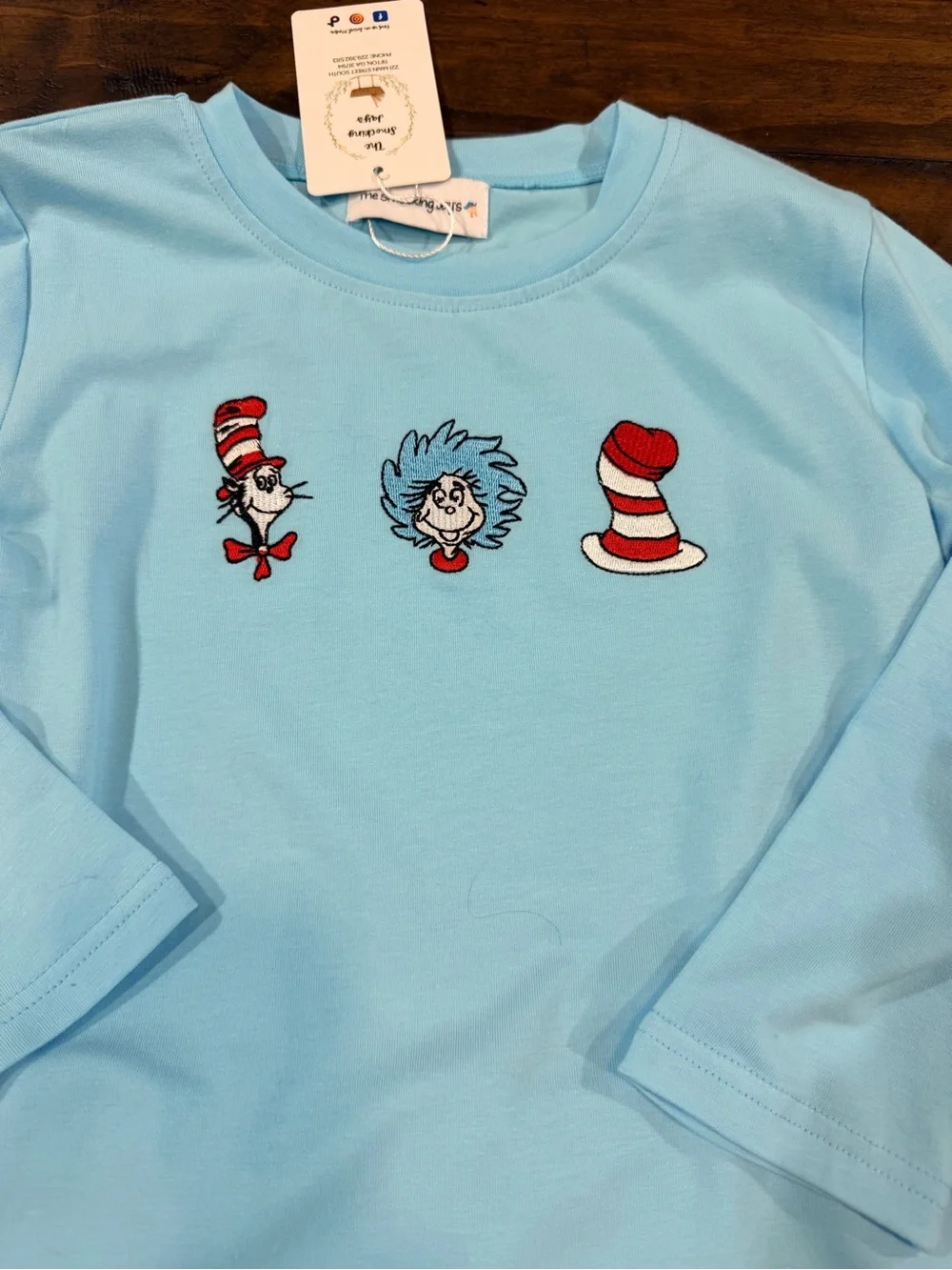 Kids Light Blue Matching Set with Red & White Stripe Shorts